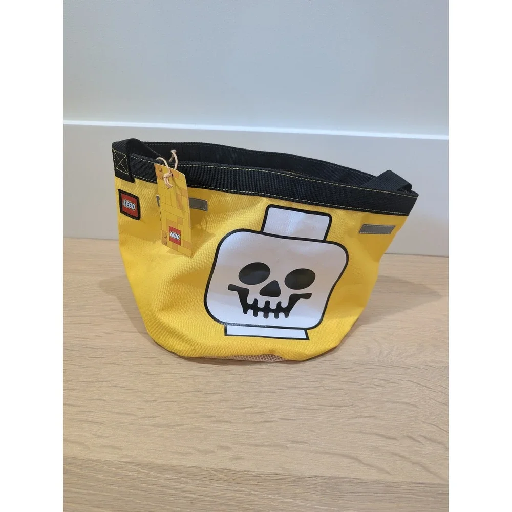 LEGO Skeleton Minifigure Head Storage Bucket Yellow Mesh Bottom Tote Bag NEW